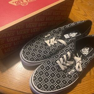 Vans Black and White Patterned Authentic Low-Top Sneakers